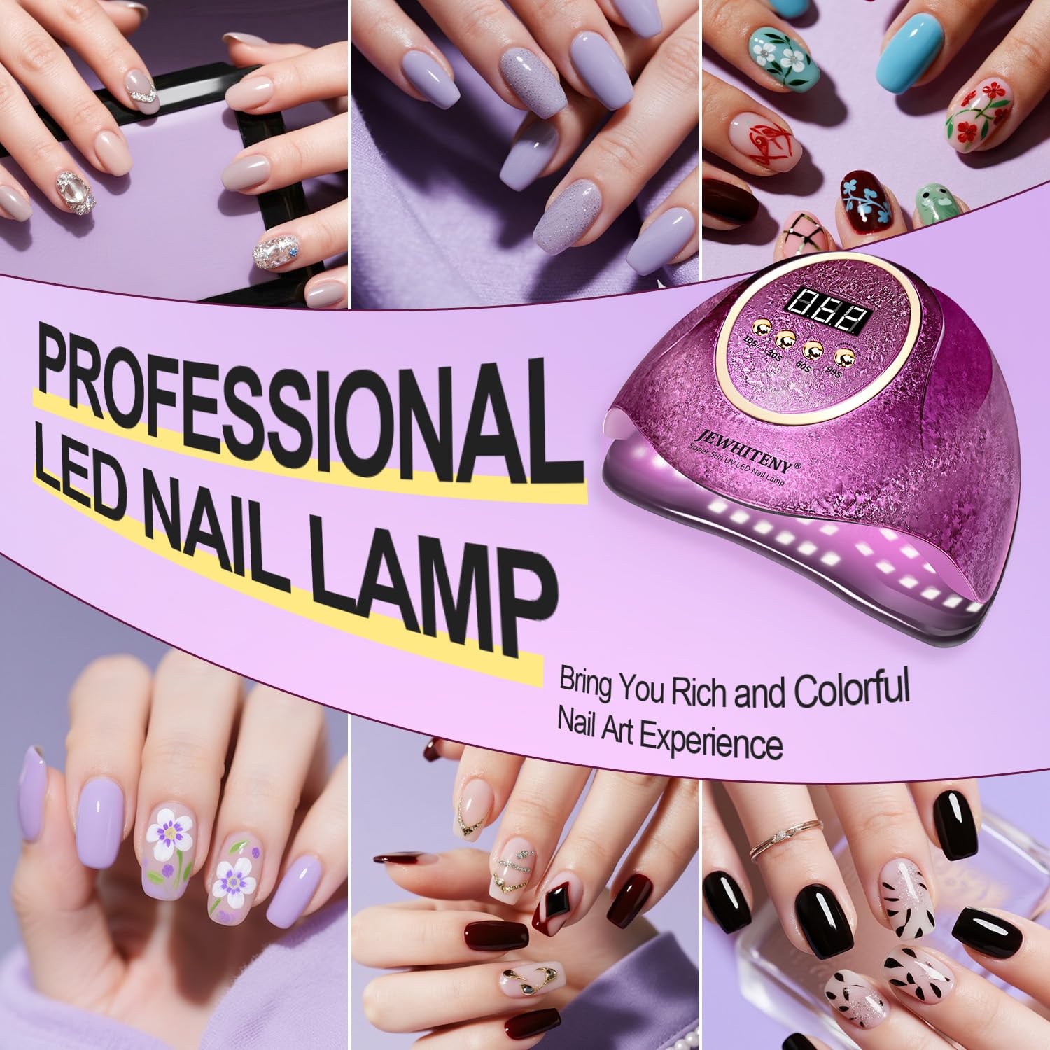 JEWHITENY Pink UV Gel Nail Lamp portable compact design fits vanity spaces.