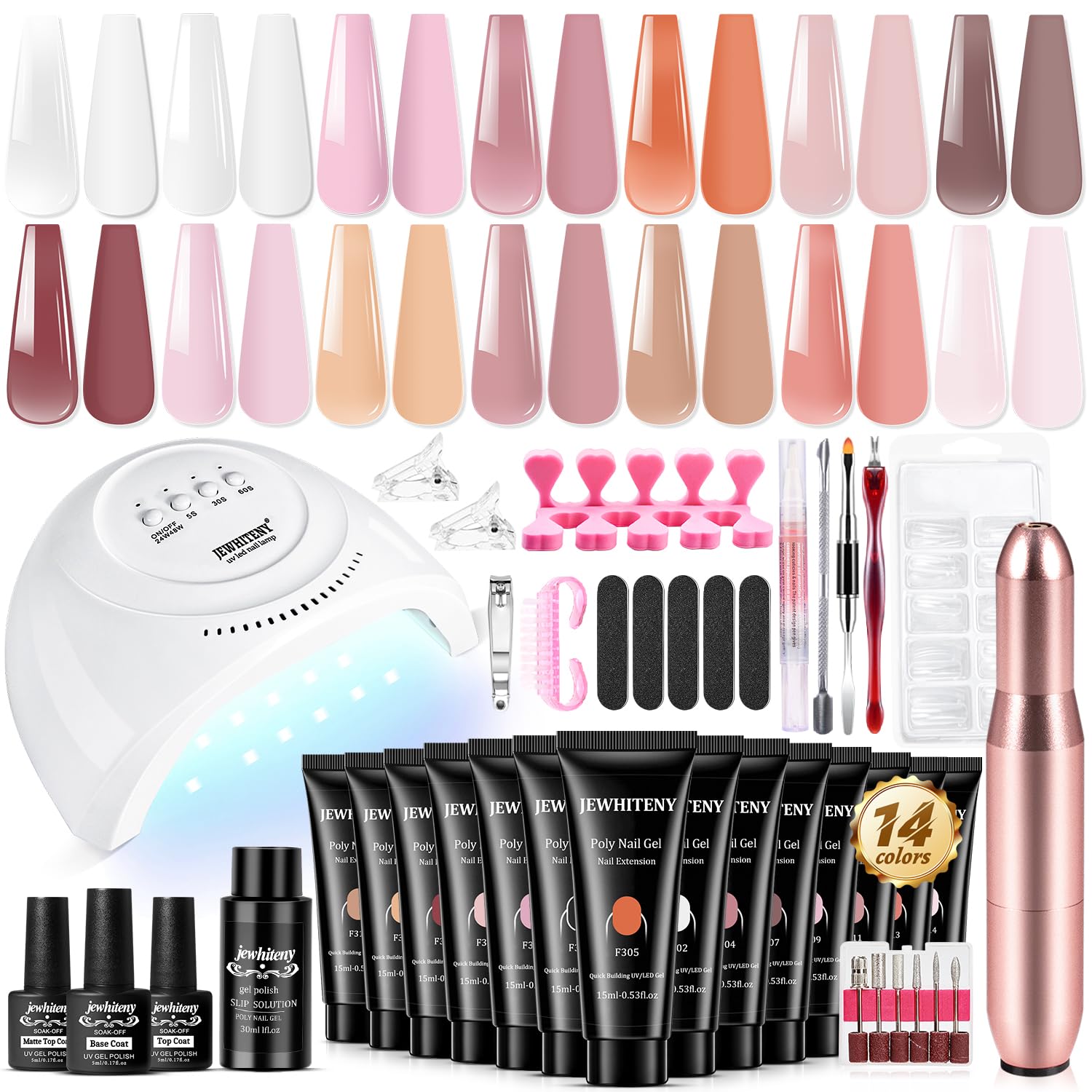 JEWHITENY poly gel kit 14 colors collection for versatile long lasting nails