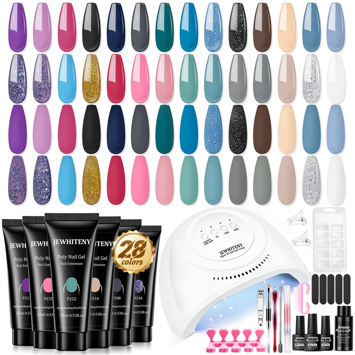 JEWHITENY poly nail gel kit 28 colors for vibrant at-home manicures.