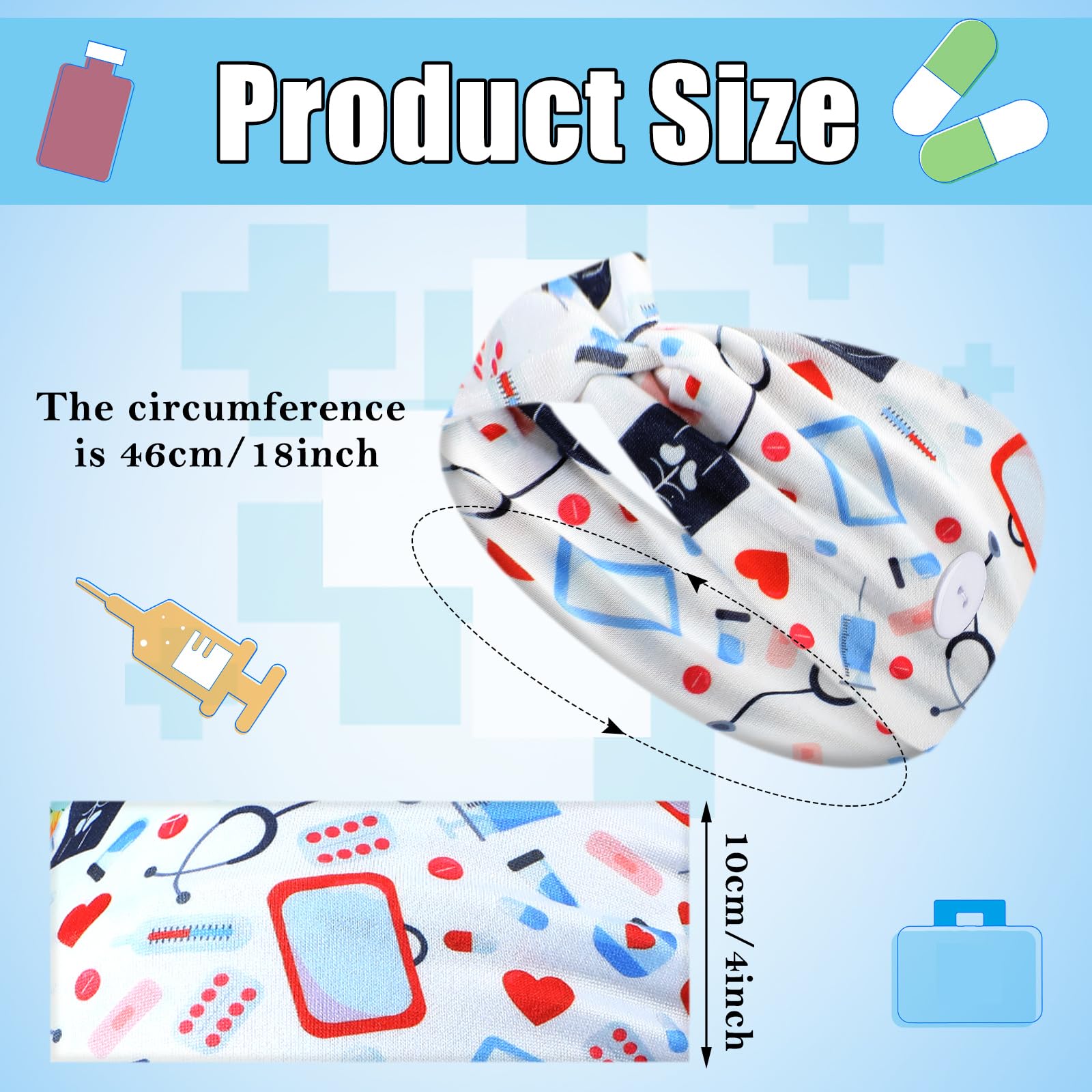 Jexine nurse headbands size 9x4in emphasizes lightweight, breathable comfort for long hours.