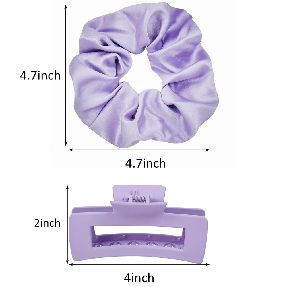 JGQUR purple satin scrunchies closeup showing gentle glide for snag-free ponytails.