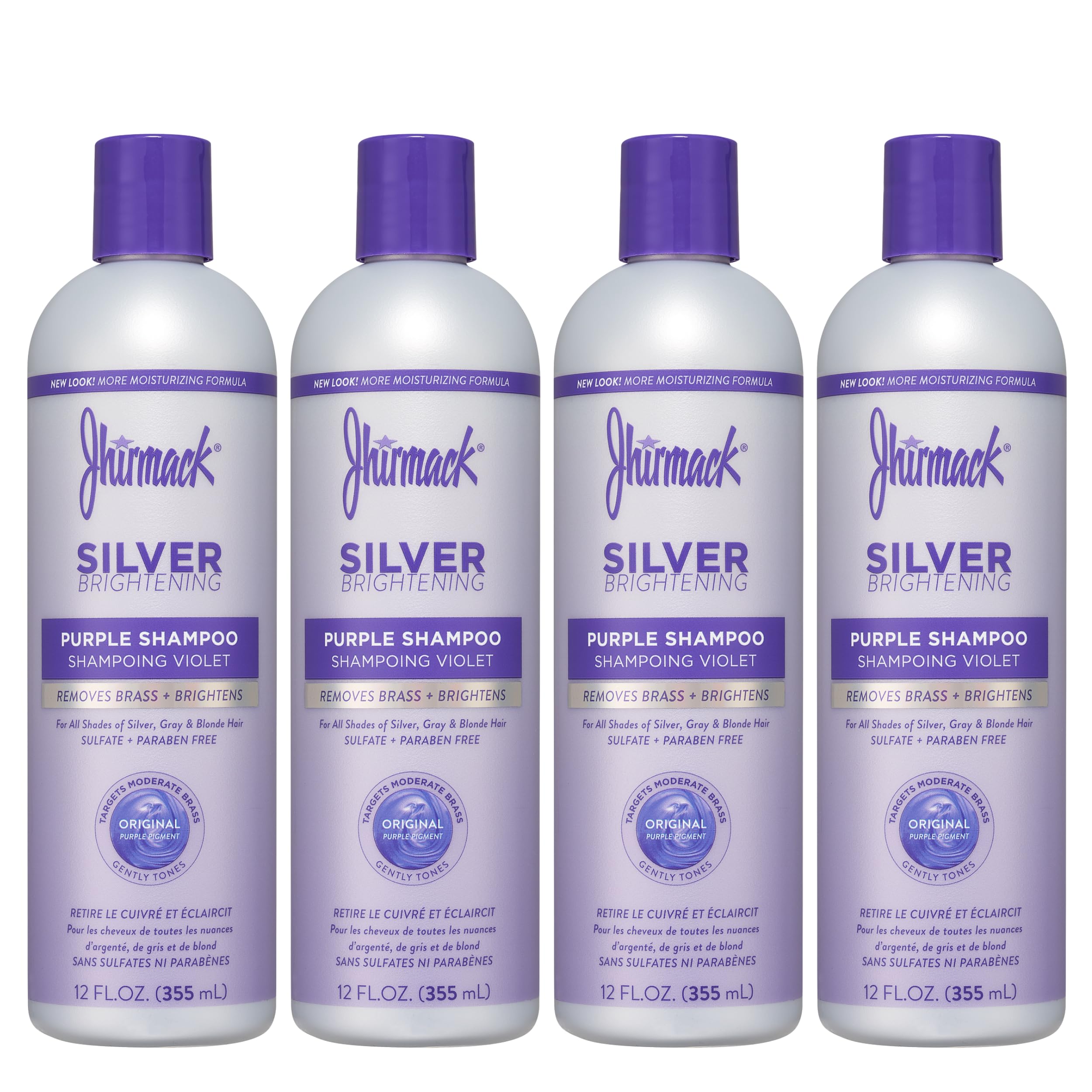 Jhirmack Silver Brightening Purple Shampoo 4-pack front view for easy color maintenance