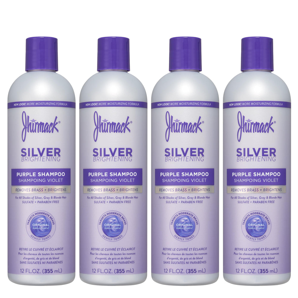 Jhirmack Silver Brightening Purple Shampoo 4-pack front view for easy color maintenance