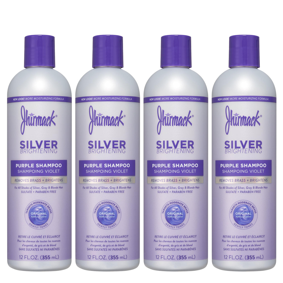 Jhirmack Silver Brightening Purple Shampoo 4-pack front view for easy color maintenance