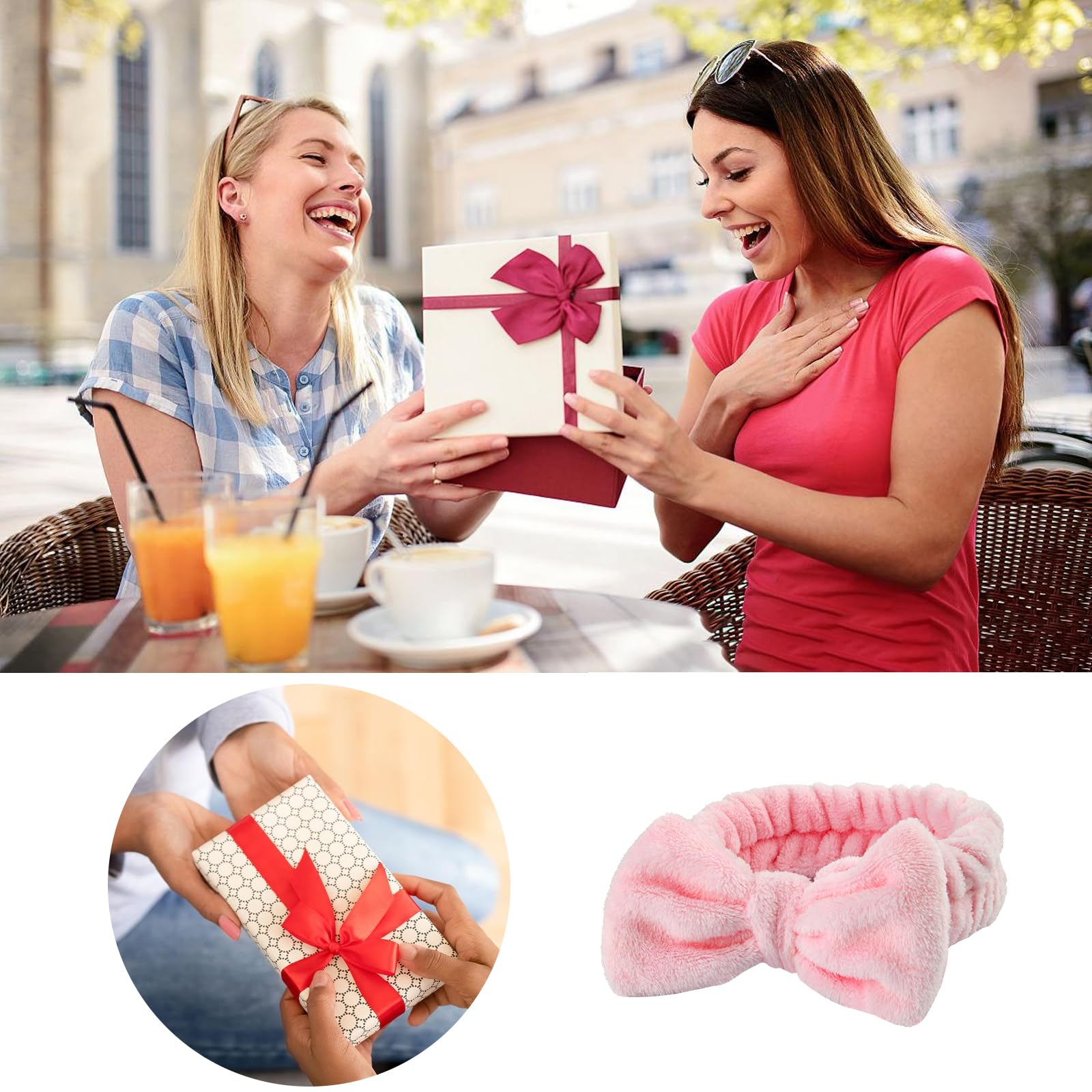 JHJEWH bridal party headband adds soft color to spa or makeup prep