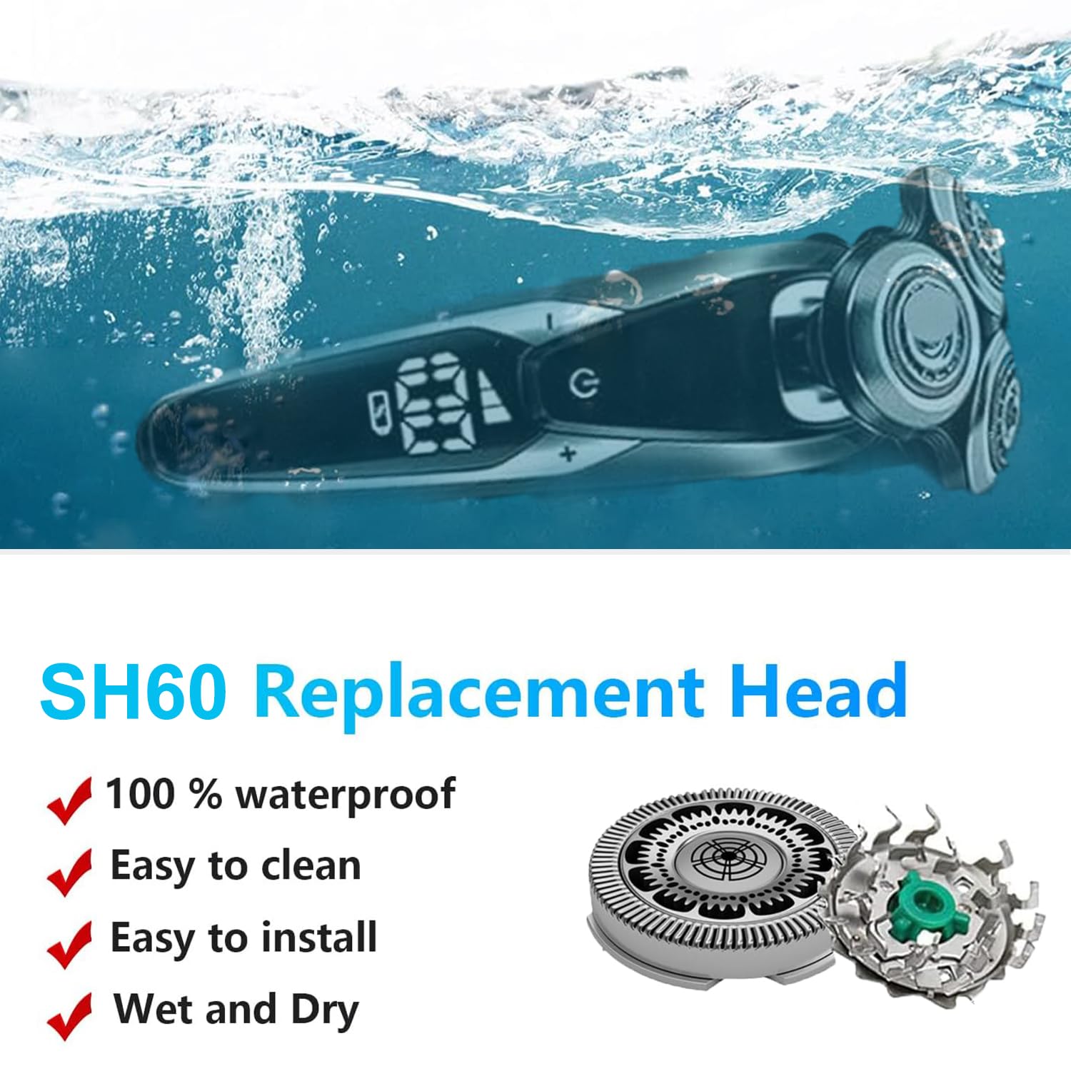 JIANCENGYU SH60 heads close-up shows blade design for smoother shaves.