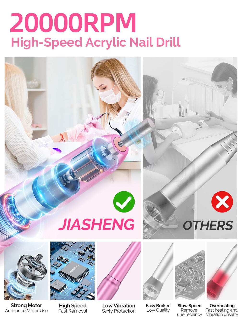 JIASHENG nail drill 28-bits collection keeps every nail art task organized.