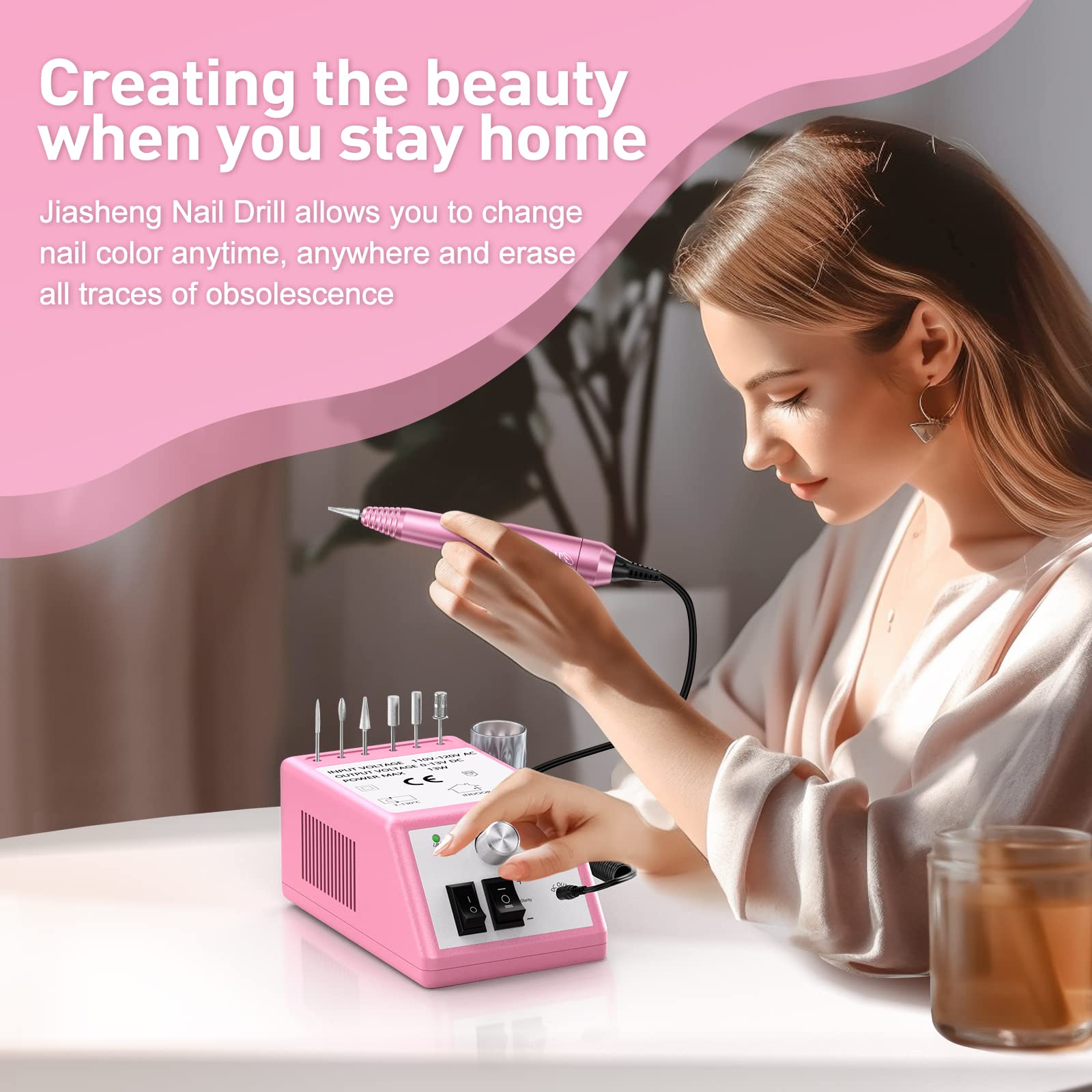 JIASHENG nail drill in-use manicure scenario with low noise