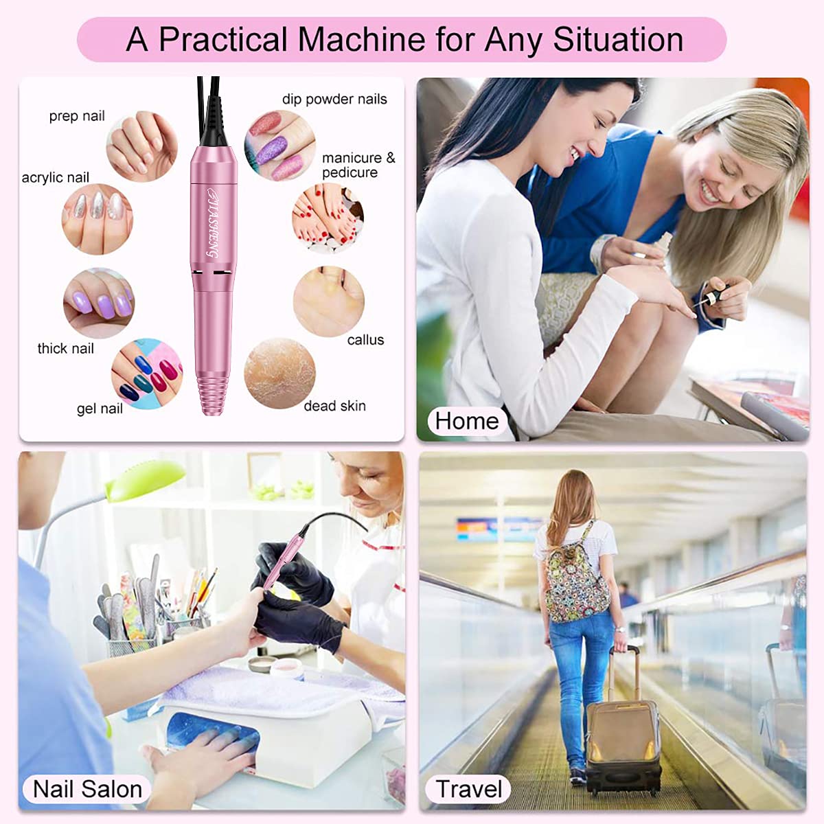 JIASHENG pink packaging highlighting ergonomic design and portability