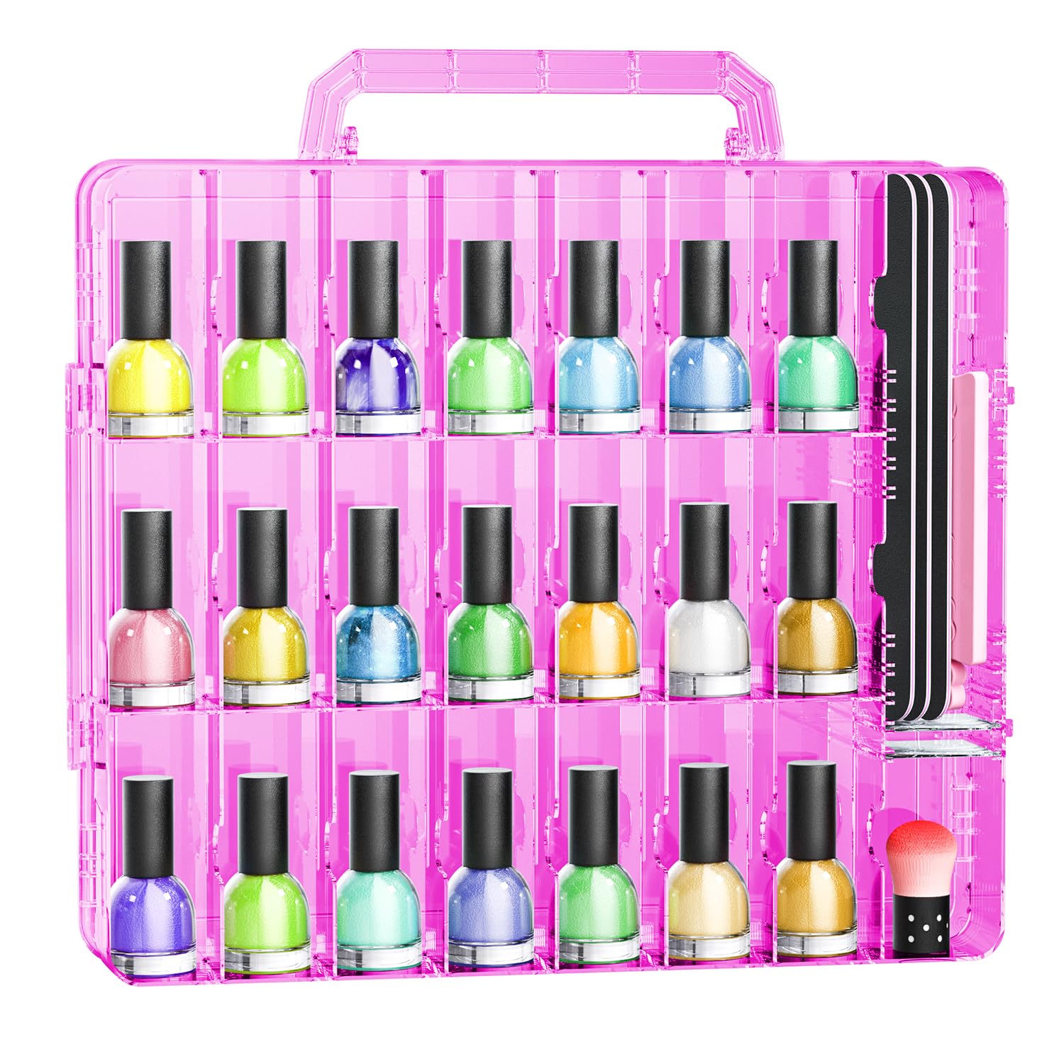 JIASHENG nail polish organizer front view in pink with ample 48-bottle storage