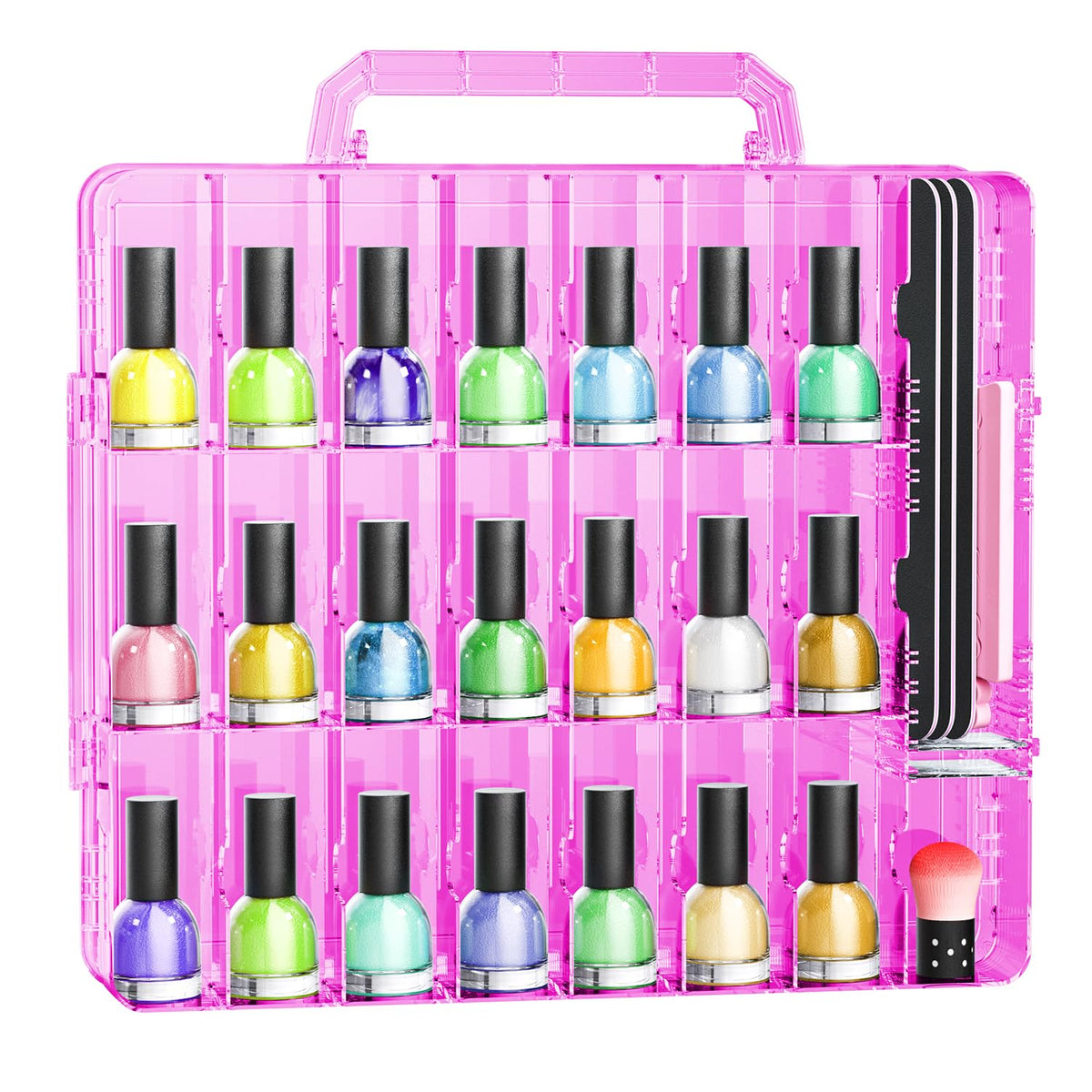 JIASHENG nail polish organizer front view in pink with ample 48-bottle storage
