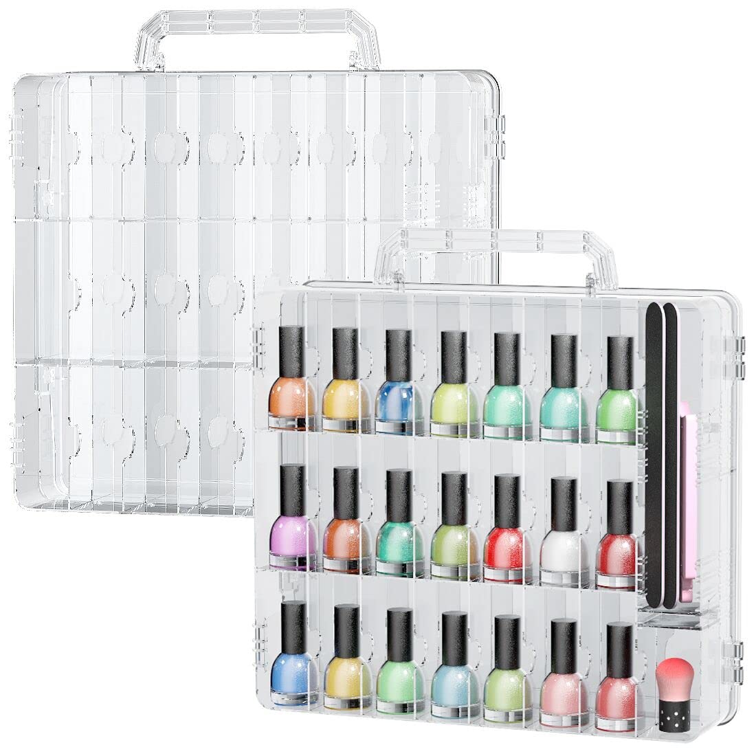JIASHENG Two Nail Polish Organizer Case front view shows clear visibility for quick color selection