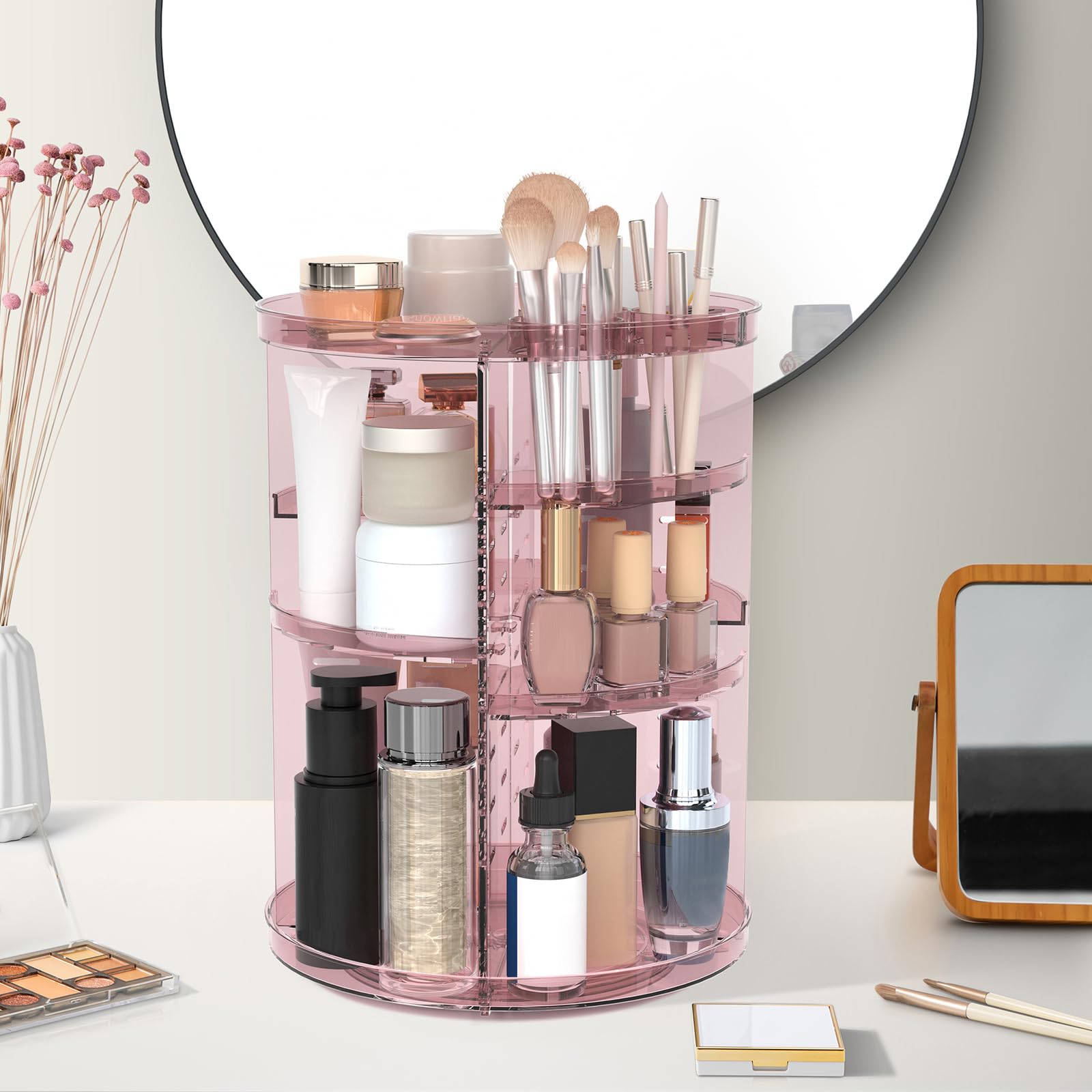 Jiavarry rotating makeup organizer 8-height-adjustments optimize storage