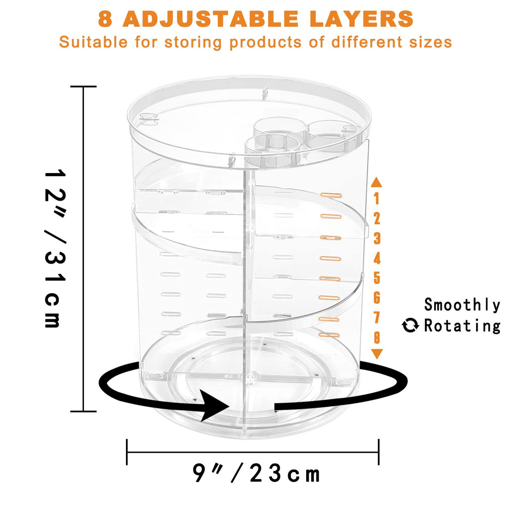 Jiavarry rotating makeup organizer adjustable-heights showcase customizable storage for varied cosmetics.