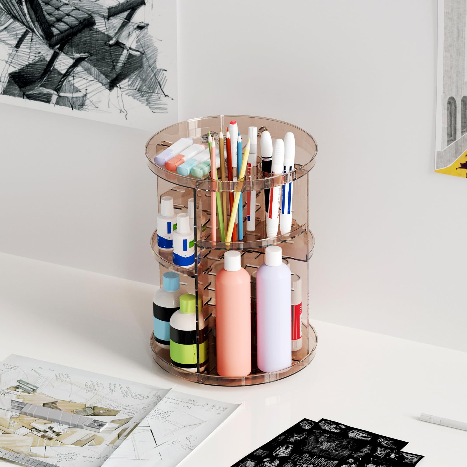 Jiavarry rotating makeup organizer base with silent rotation for quiet use.