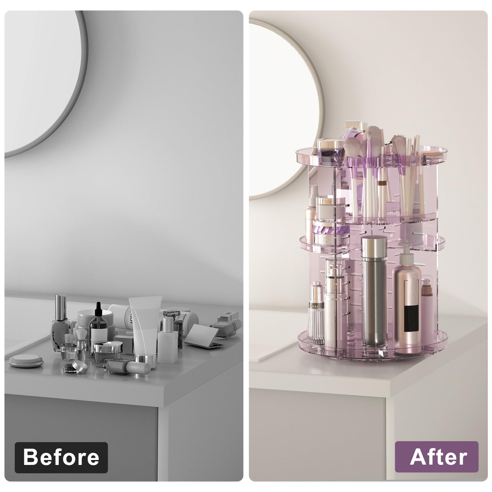 Jiavarry rotating makeup organizer brush rack keeps brushes upright and ready