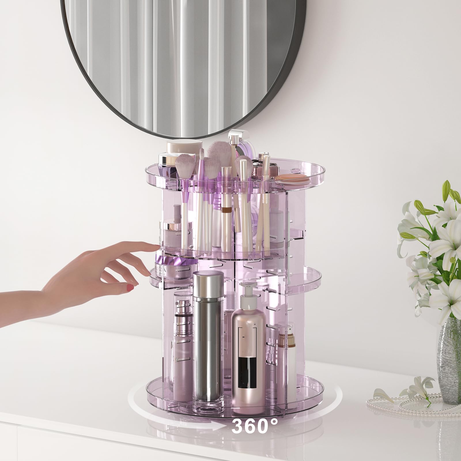 Jiavarry rotating makeup organizer nine compartments organize brushes, lipstick, and skincare