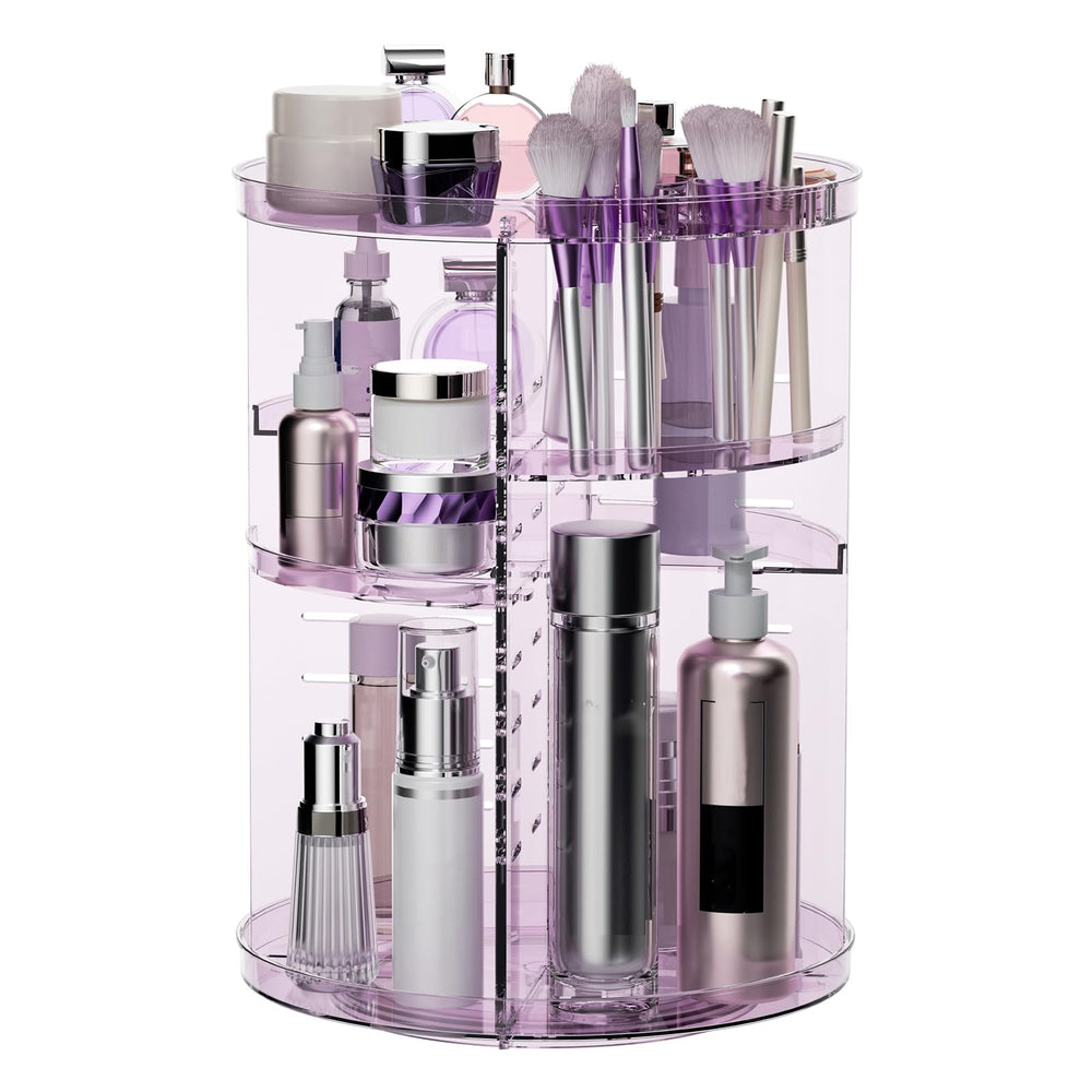 Jiavarry rotating makeup organizer top panel keeps cosmetics within easy reach