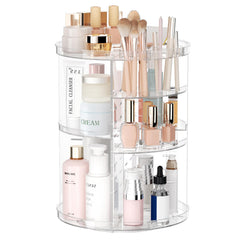 Jiavarry rotating makeup organizer top view highlights neatly arranged compartments for quick makeup access.