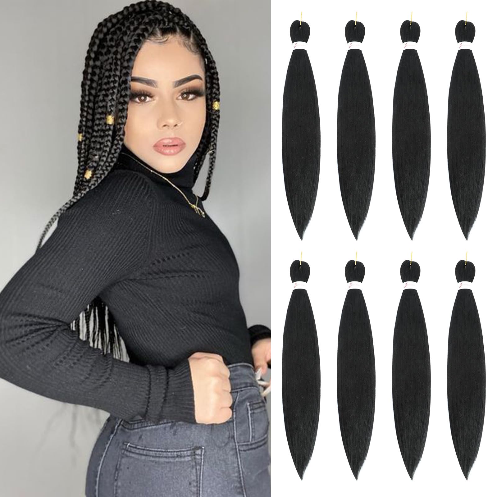 JIEANYAN braiding hair pre-stretched 24inch with yaki texture for natural braids