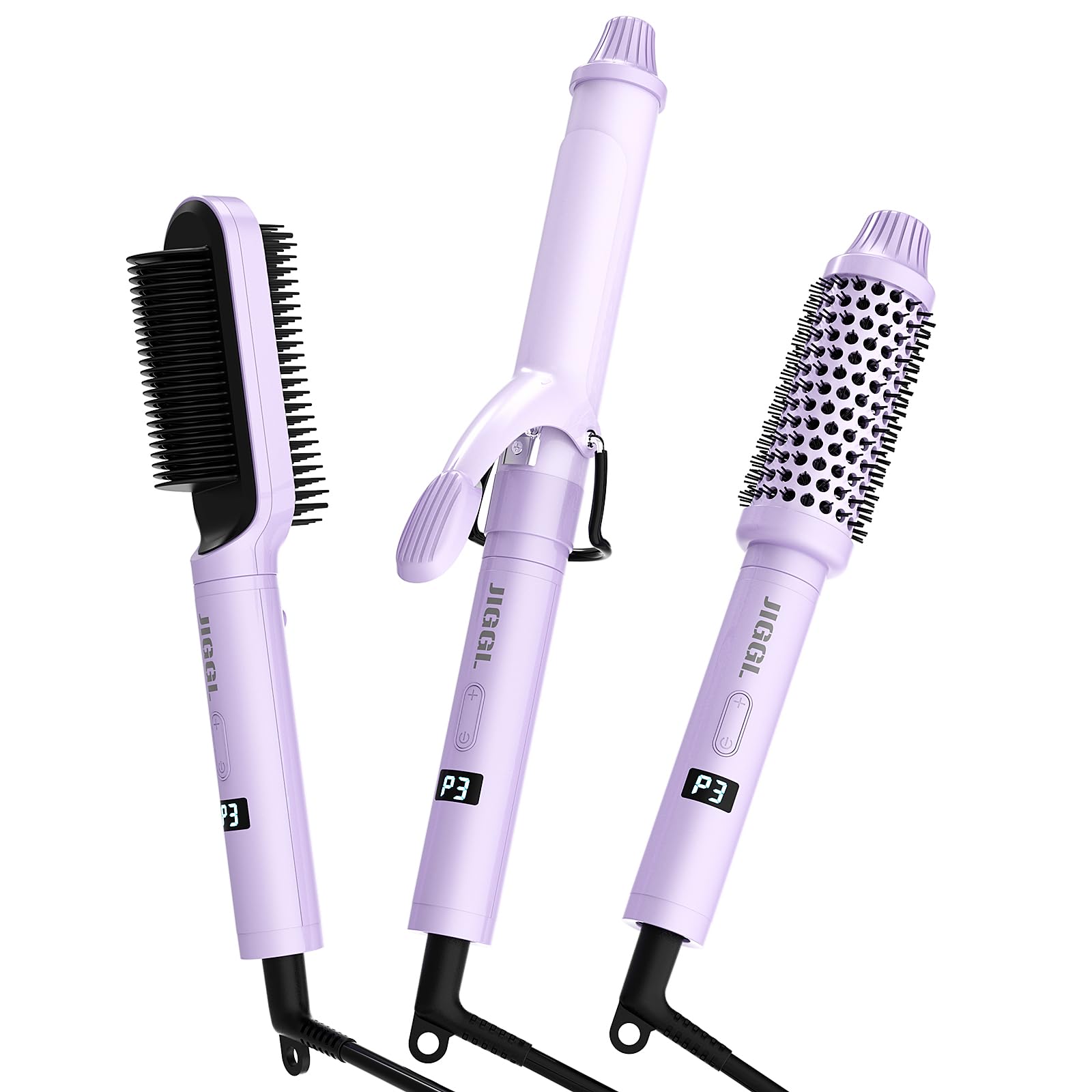 JIGGL 3-in-1 curling-iron 1-25 inch barrel delivers defined curls.