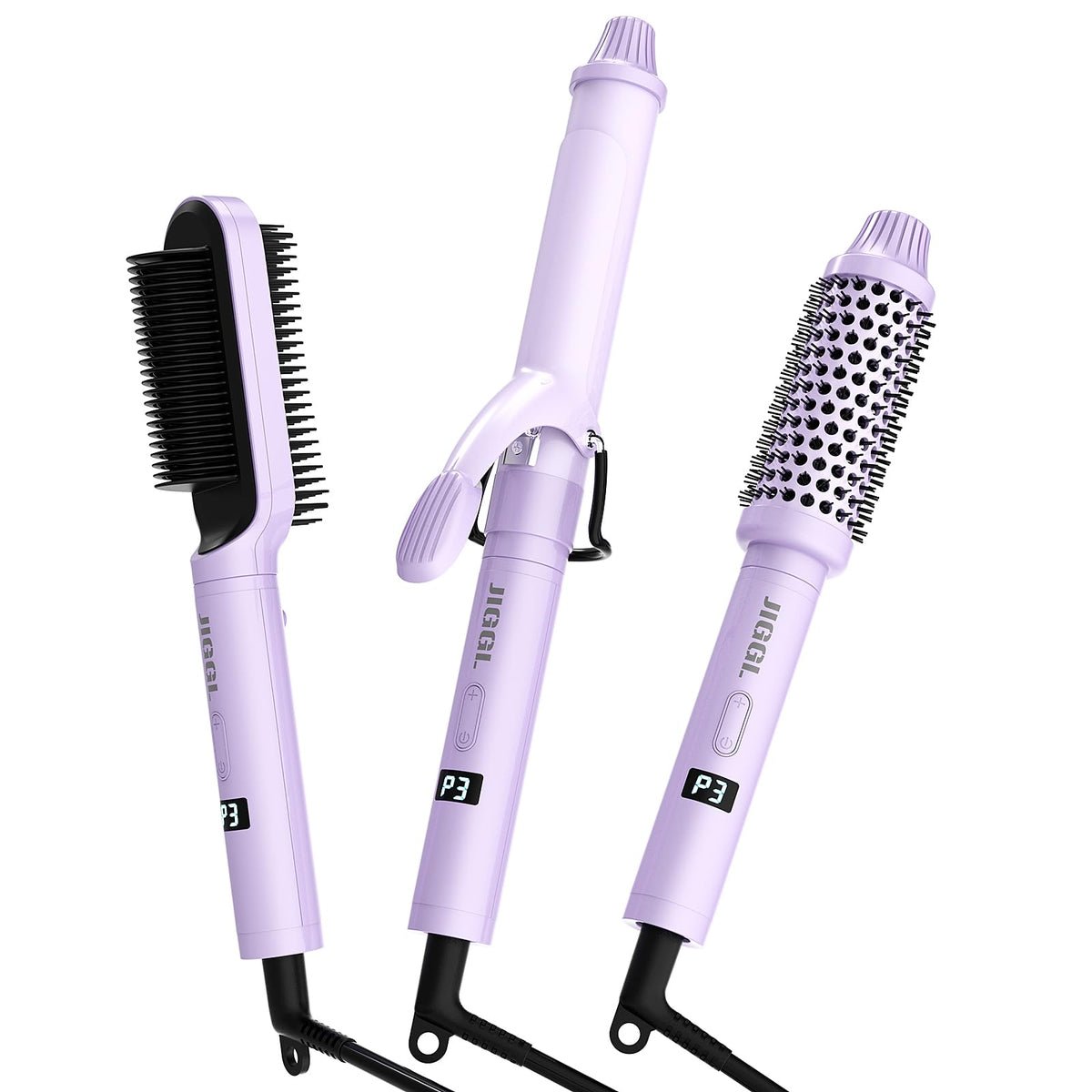 JIGGL 3-in-1 curling-iron 1-25 inch barrel delivers defined curls.