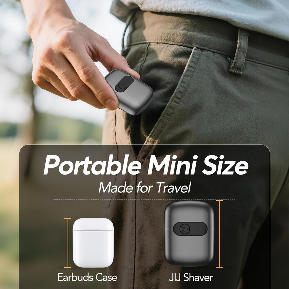 JIJ shaver travel pouch included offers compact storage for trips.