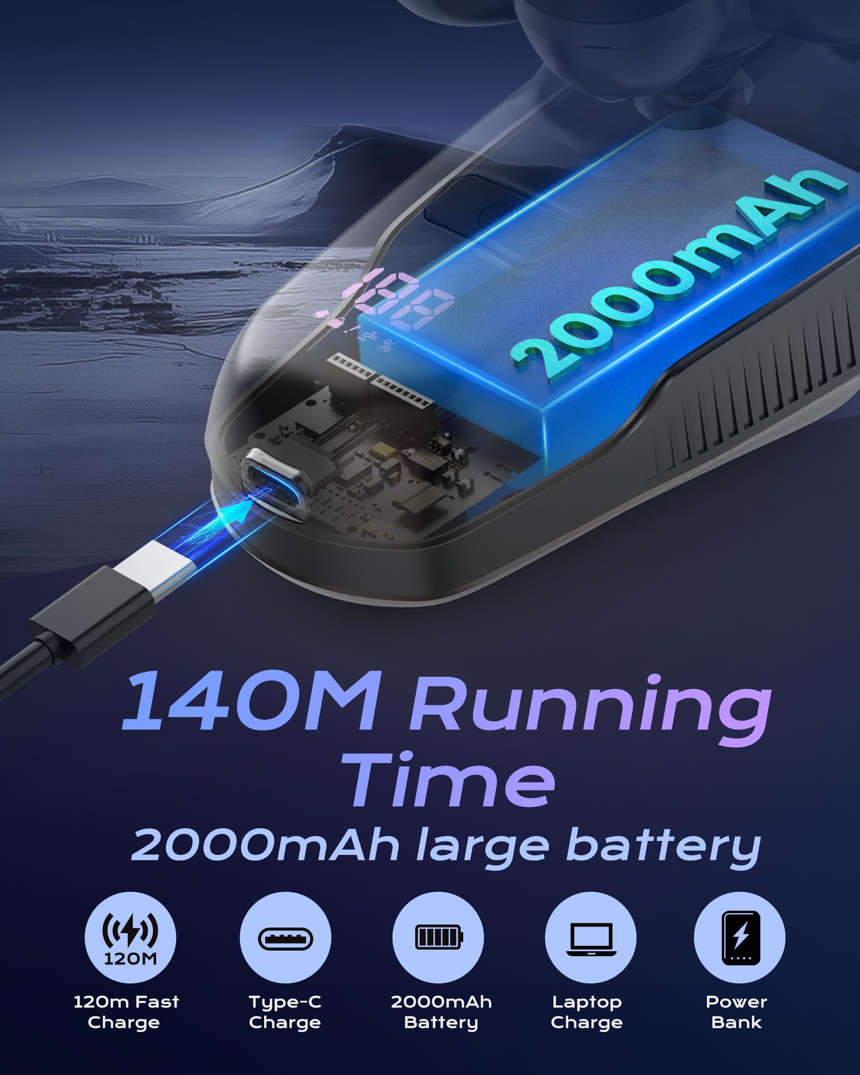 JIJ head shavers Type-C charging provides fast, reliable power for on-the-go use.