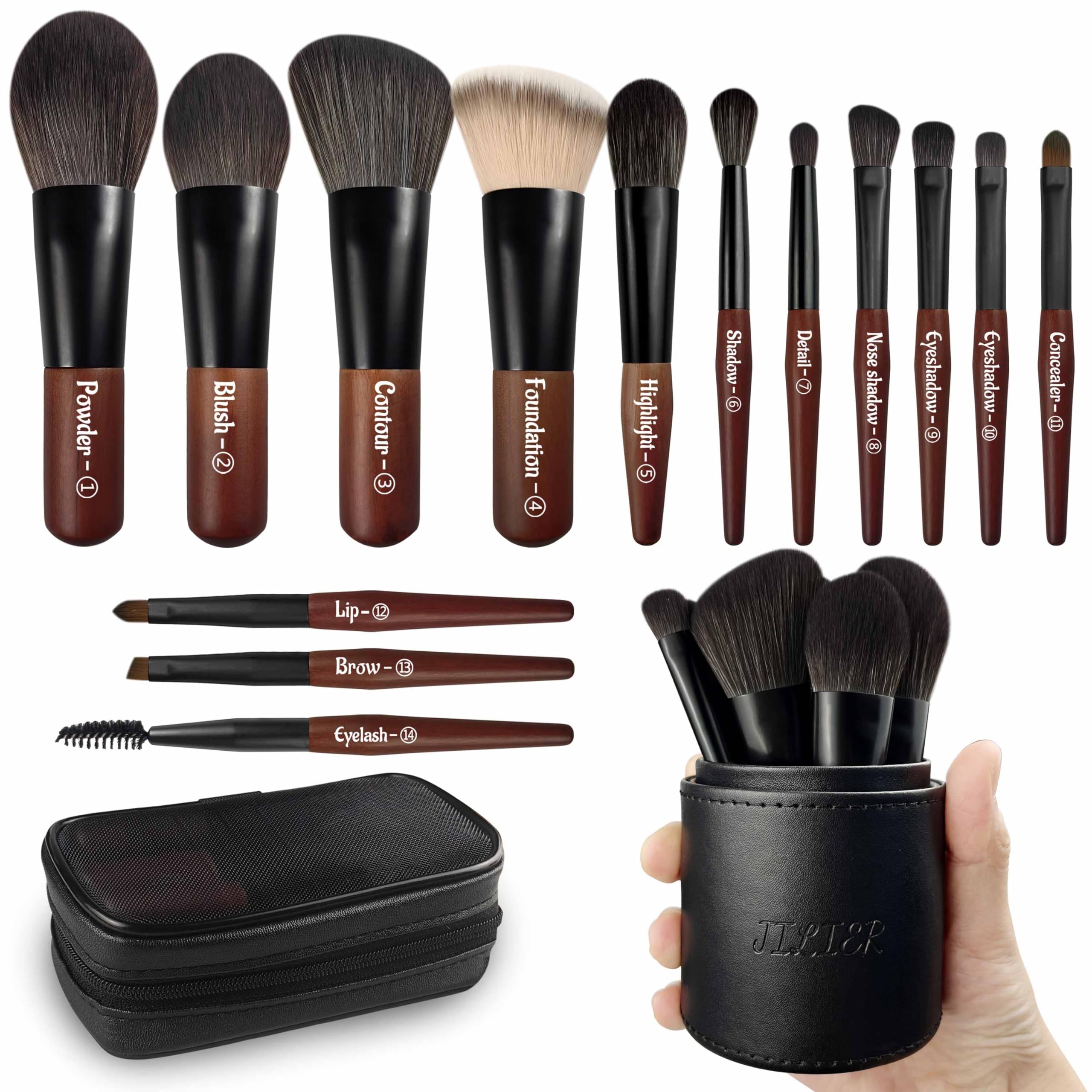 JILIER travel makeup brush set case for organized on-the-go routine