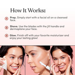 JILL Dermaplane Trial Kit cleaning cloth close-up emphasizes gentle skin prep