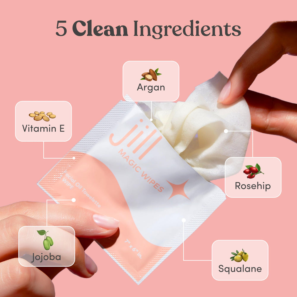 Jill Magic Wipes application close-up highlights quick-absorb, non-greasy formula