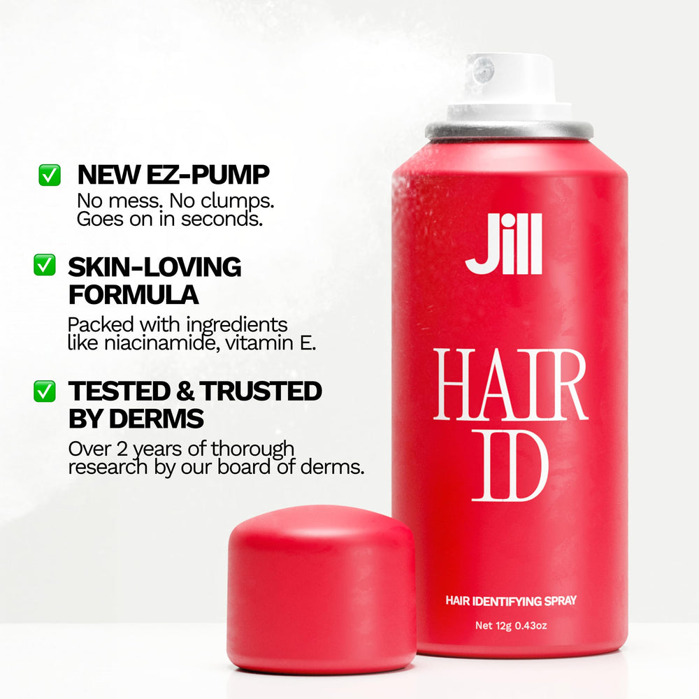 JILL Original Hair Identifying Spray applied before dermaplaning aids exfoliation planning.