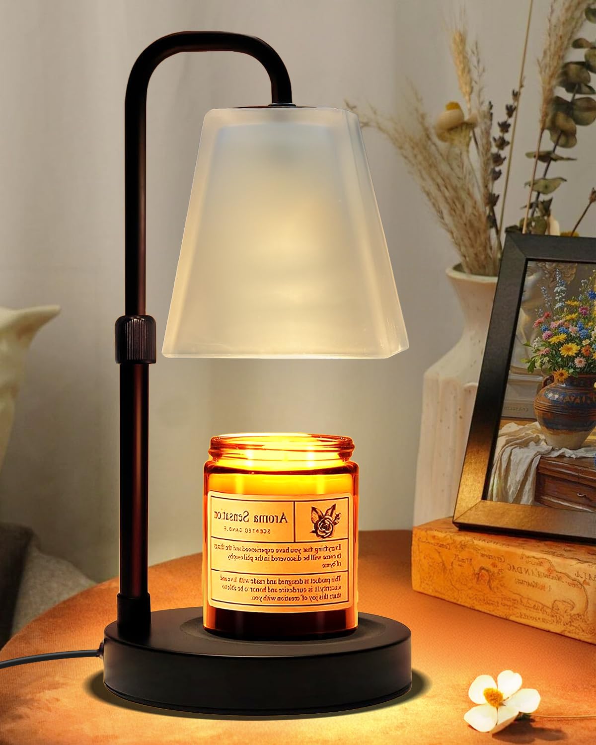 JIMEI candle warmer lamp with frosted shade reduces glare for comfortable nighttime use.