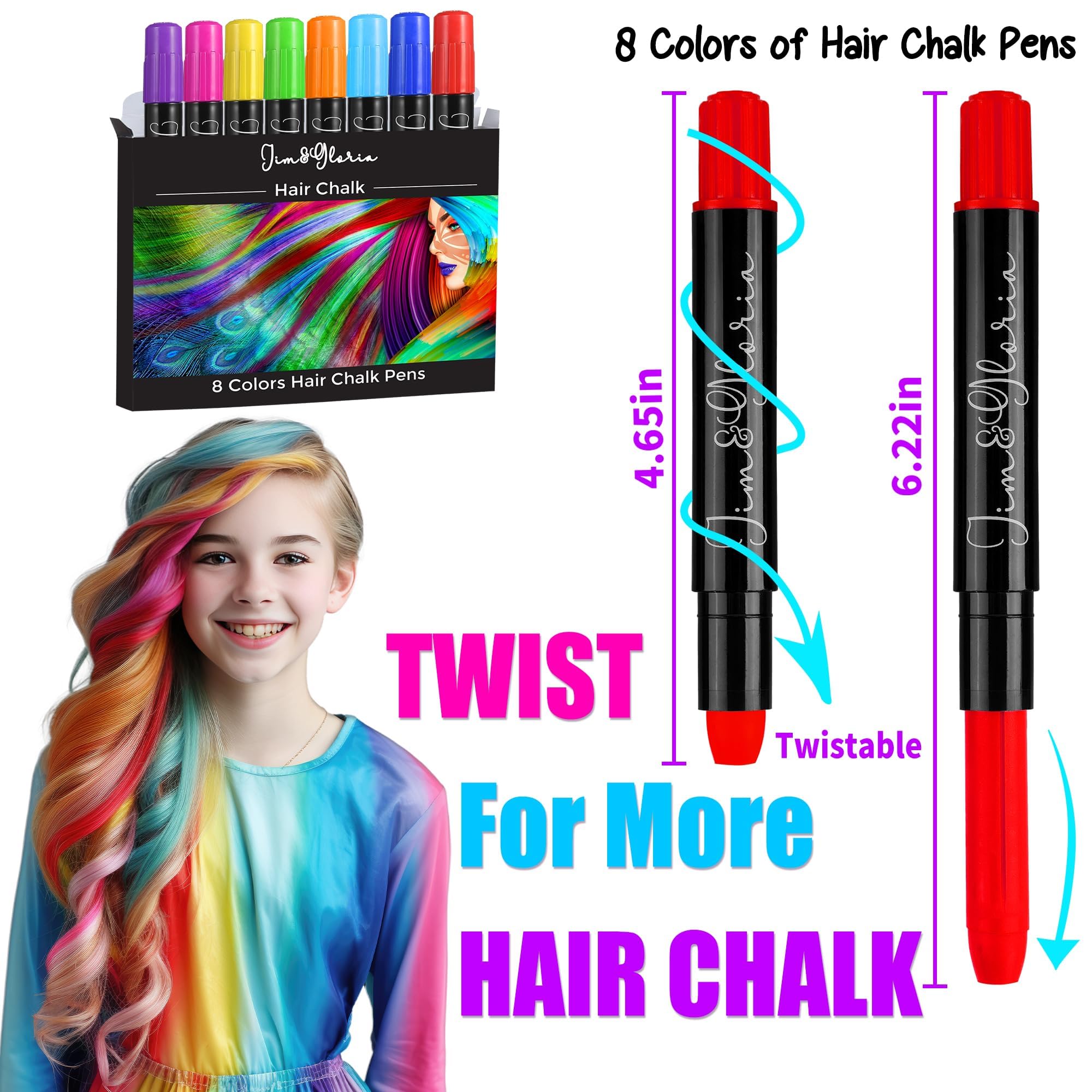Jim&Gloria Dustless Hair Chalk applying twist-up pens for quick temporary color