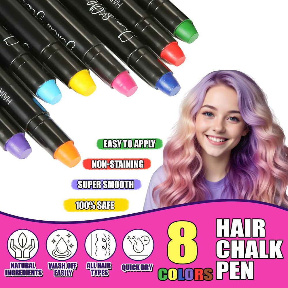 Jim&Gloria Dustless Hair Chalk on blonde hair shows vibrant color