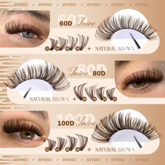 Jimire Brown Lash Clusters gradient lengths 12mm to 18mm close-up showing depth.