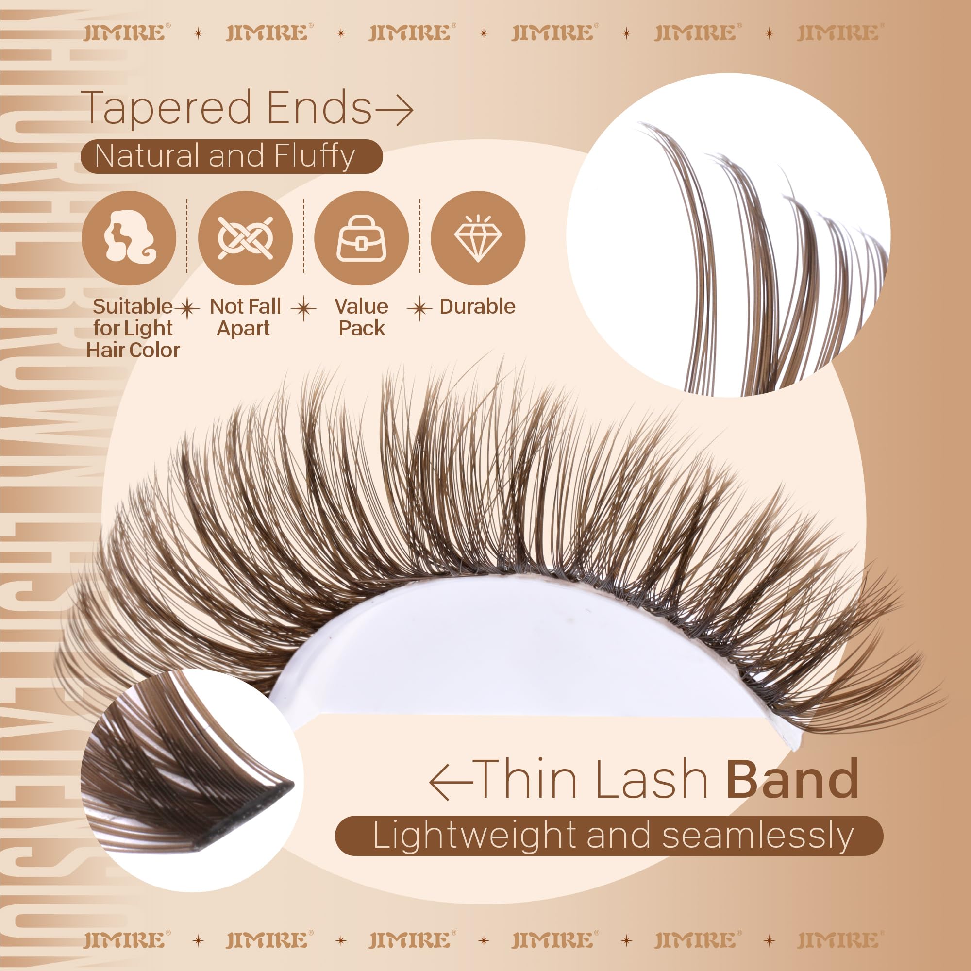 Jimire Brown Lash Clusters lightweight medical-grade fiber for comfortable daily wear.