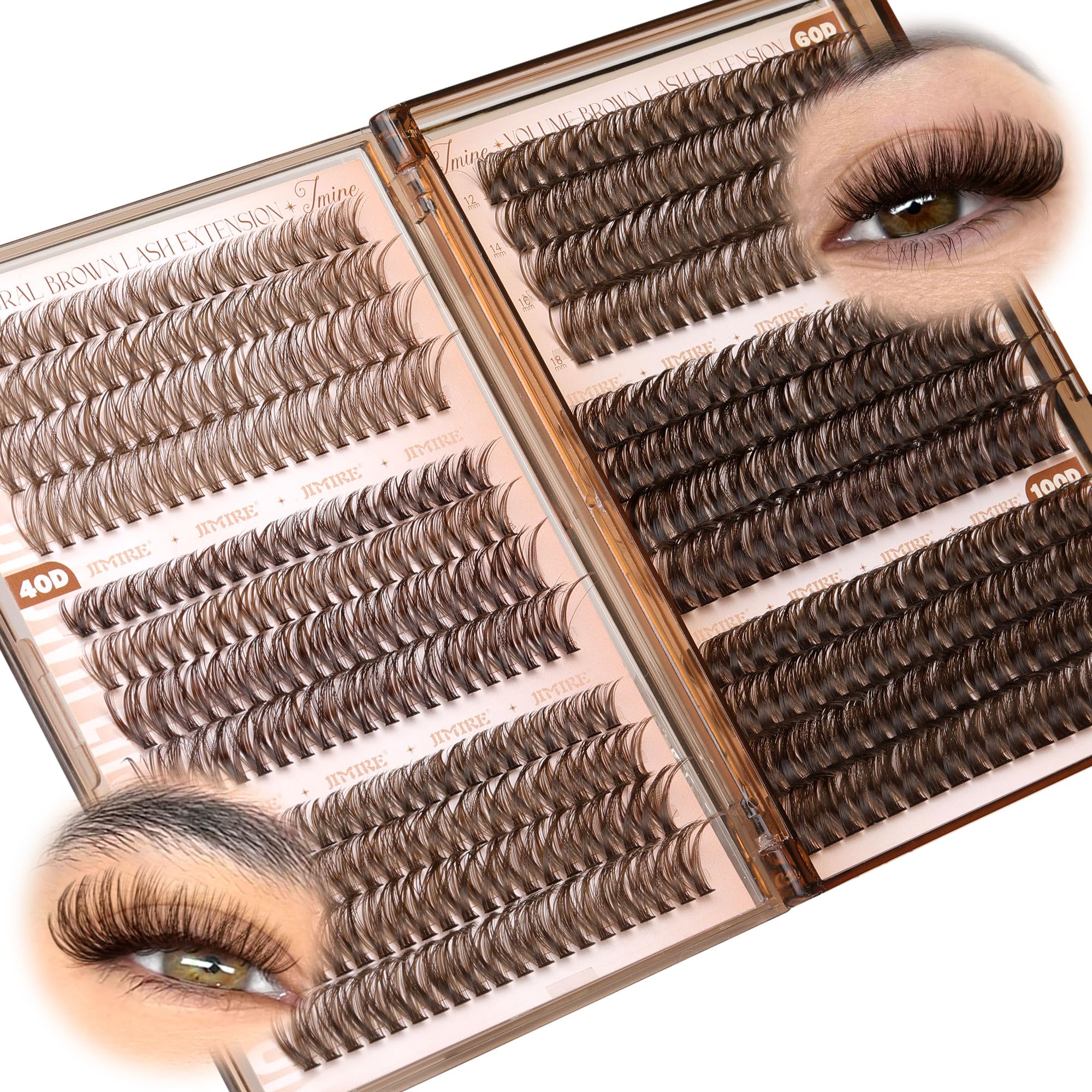 Jimire Brown Lash Clusters six-style collection close-up for everyday wear.