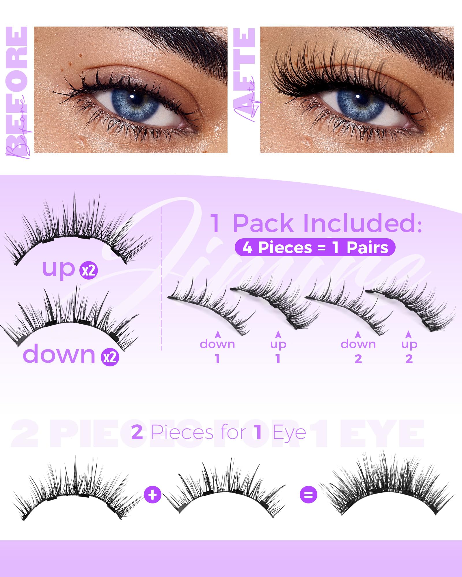 JIMIRE Cat Eye Magnetic Eyelashes applicator image highlights quick, precise wear for beginners.