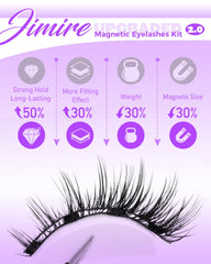 JIMIRE Cat Eye Magnetic Eyelashes magnets top bottom illustrate secure, lightweight hold.