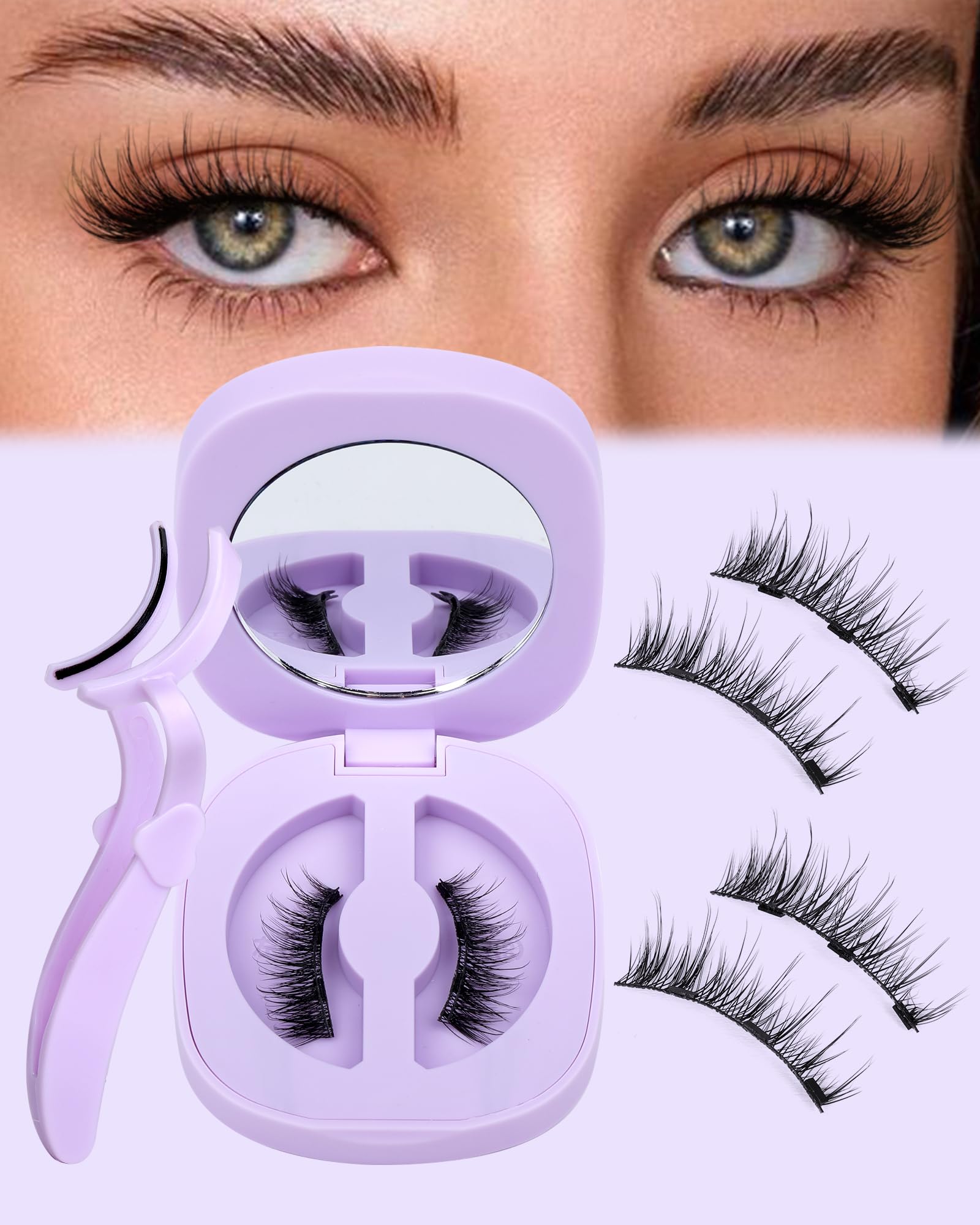 JIMIRE Cat Eye Magnetic Eyelashes pack highlights reusable, glue-free convenience for daily wear.