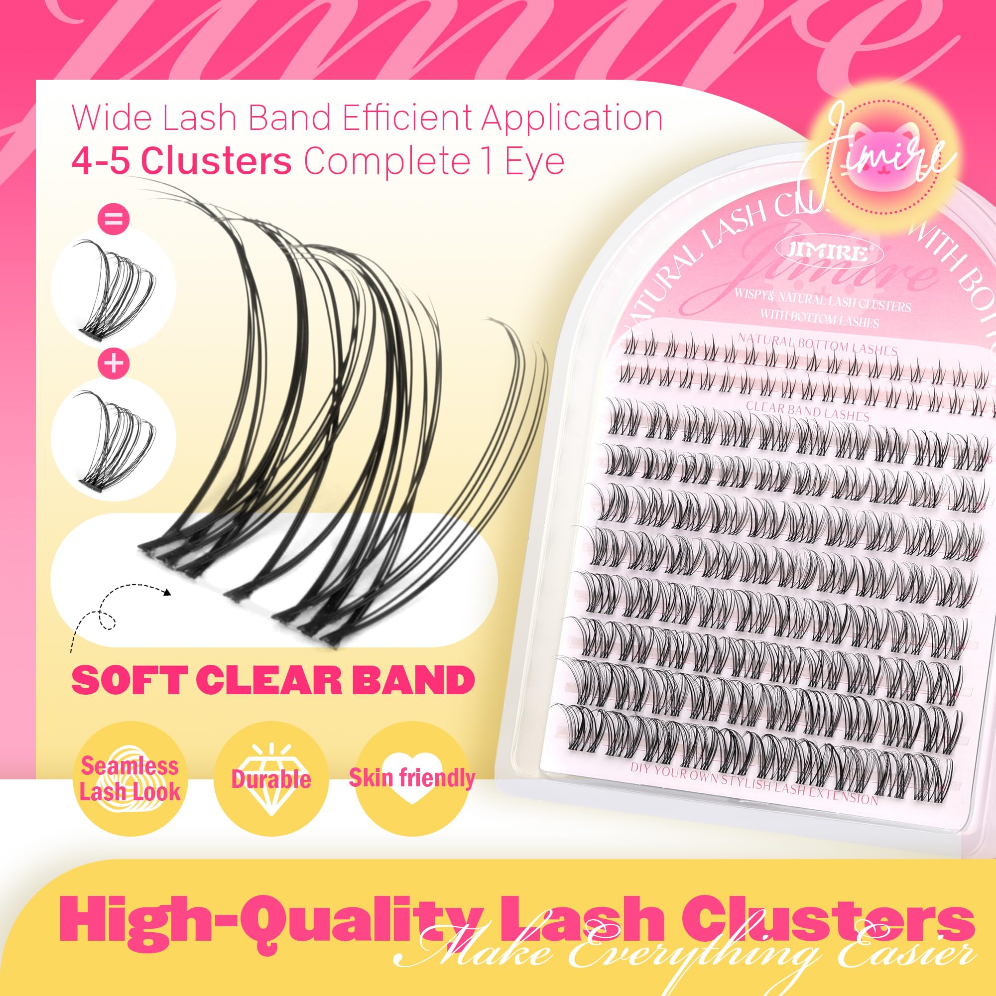 JIMIRE Venus Lash Clusters D Curl image with natural look and invisible band.