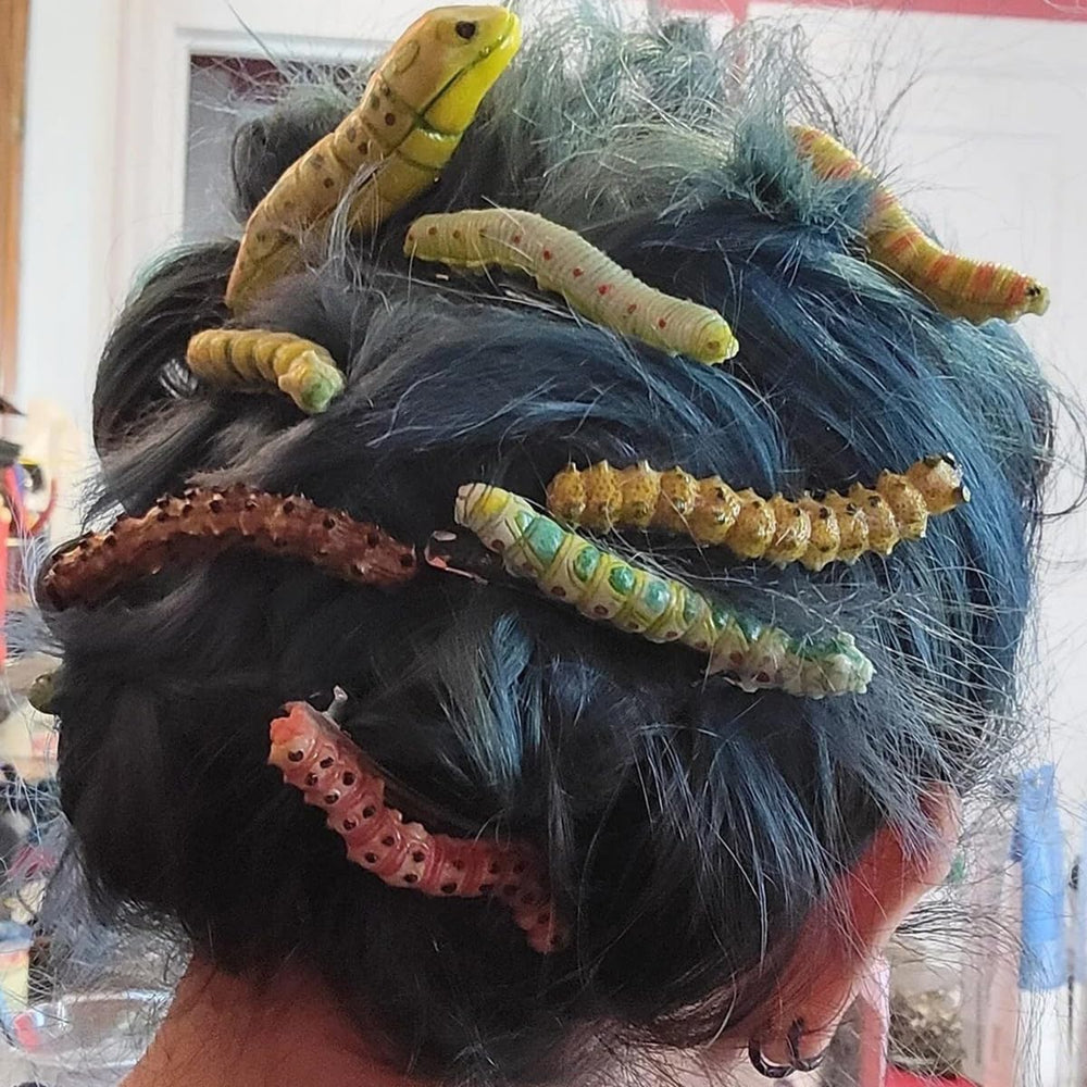 JINBUYAO caterpillar hair clip green for quirky party styling.