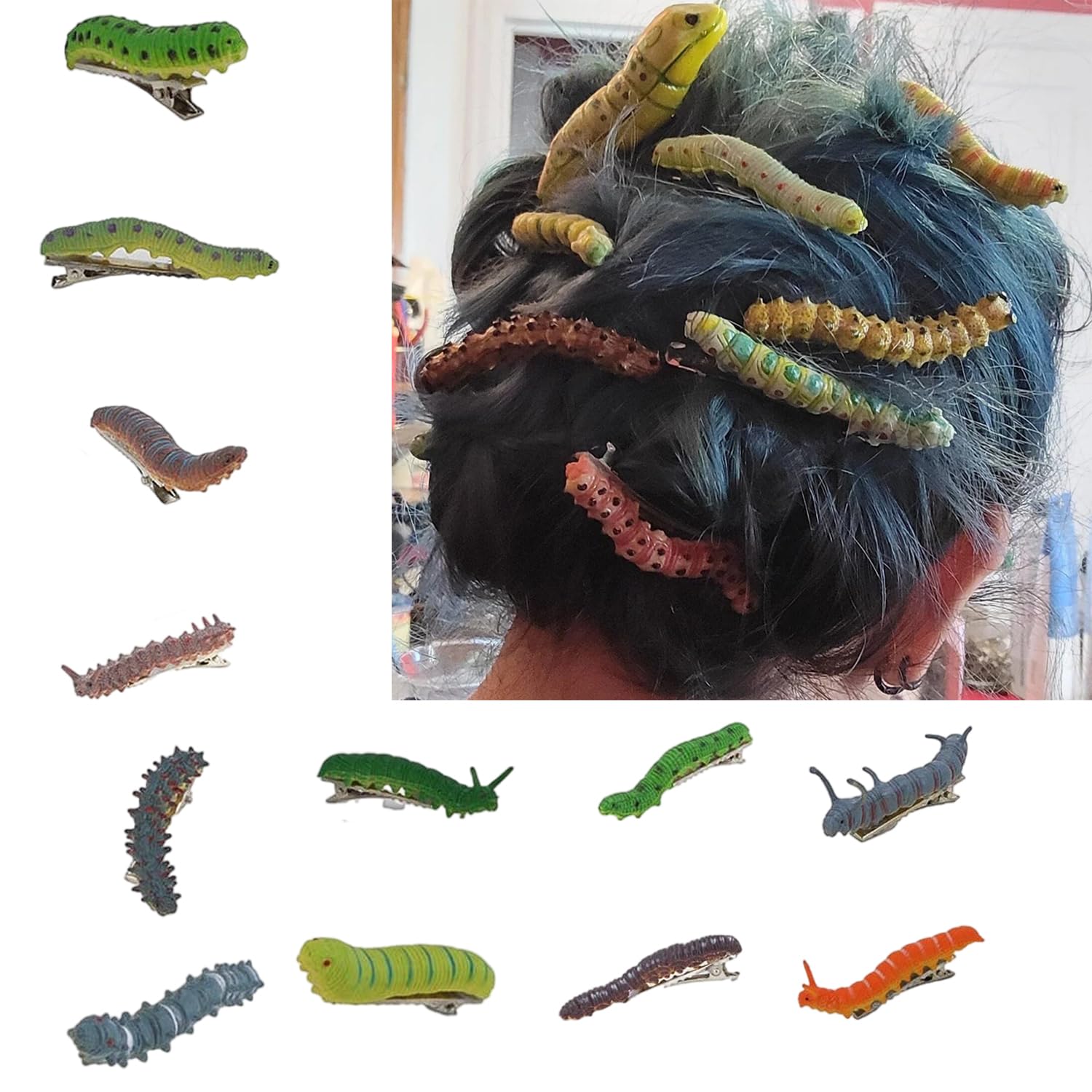 JINBUYAO caterpillar hair clip yellow adds playful Halloween flair.