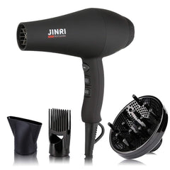 JINRI hair dryer front view with 1875W power for fast, efficient drying.