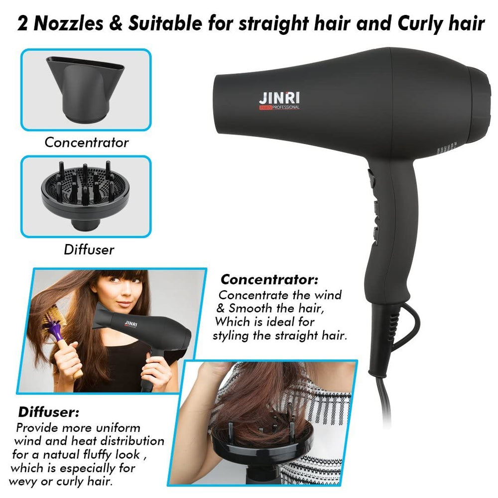 JINRI hair dryer ionic infrared technology shot showcasing smoother hair shine.