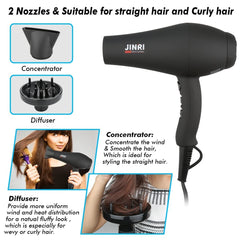 JINRI hair dryer ionic infrared technology shot showcasing smoother hair shine.