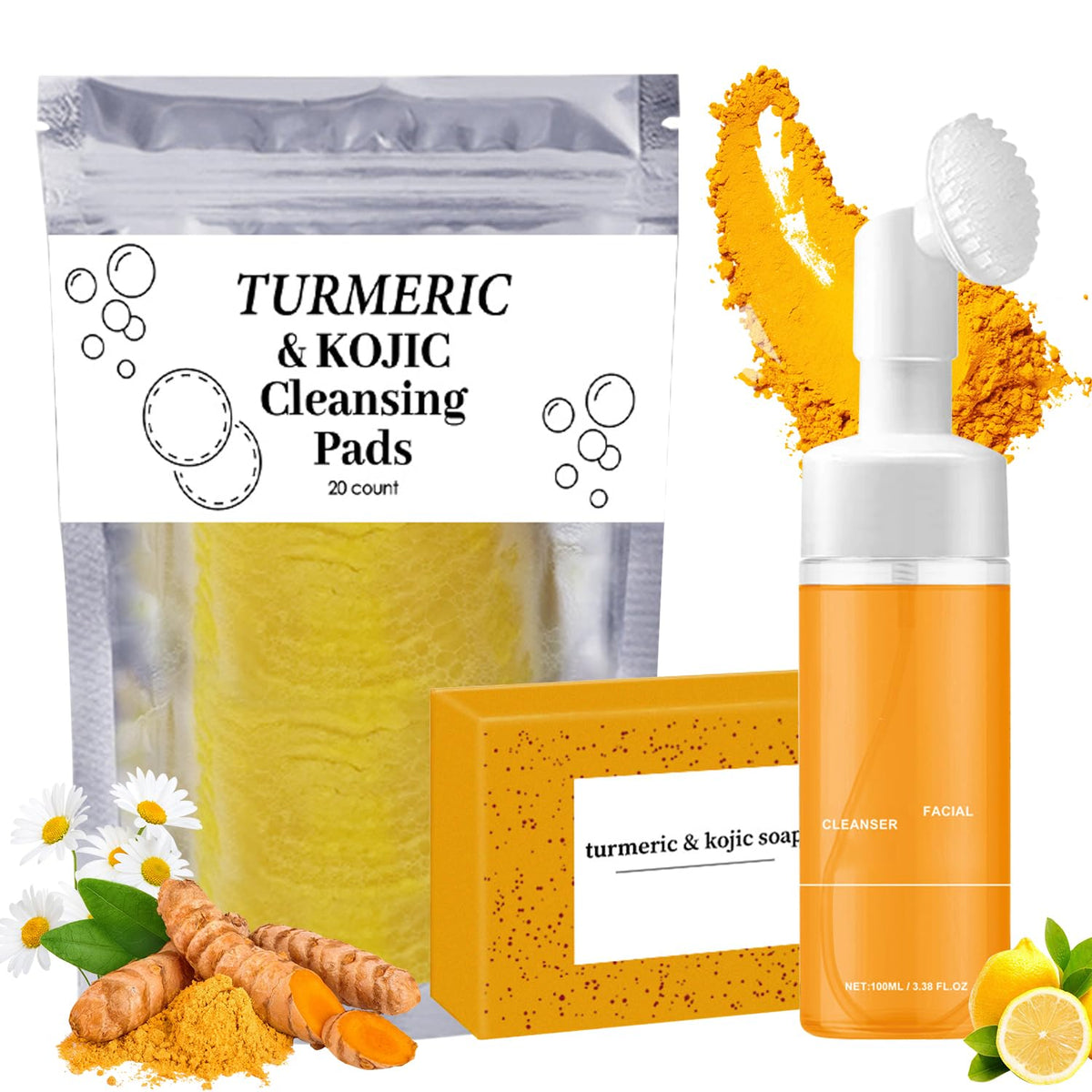 Jioijioi turmeric wash set packaging showcases a gift ready turmeric skincare kit.