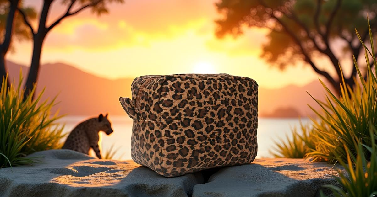 JIU HONG CHAO leopard makeup bag with compact dimensions for quick trips.