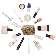 JIU HONG CHAO leopard cosmetic bag showcases chic cheetah print for style.